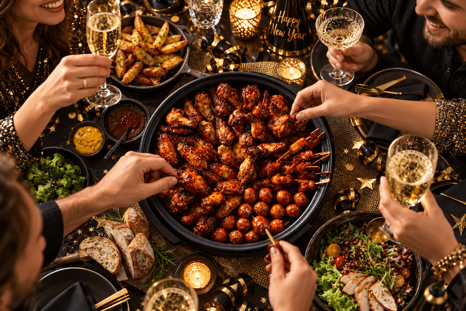 Hapjesschaal en kippan van Rooster's voor de kerstborrel